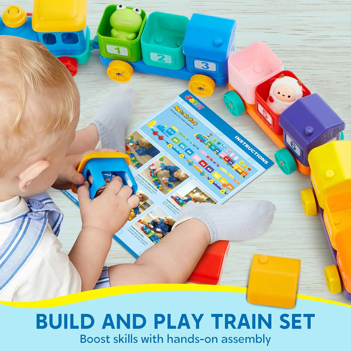 JOYFY Learning Farm Train Counting Matching & Sorting Montessori Including 9 Farm Animals for Baby Christmas Birthday Gift