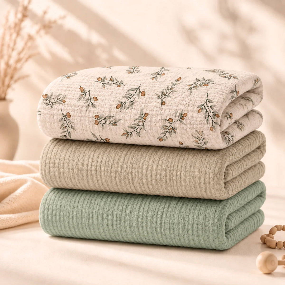 3PCS Baby Muslin Wrap Blankets Soft Breathable Double Layer Gauze Swaddle Blanket Bath Towel for Newborns