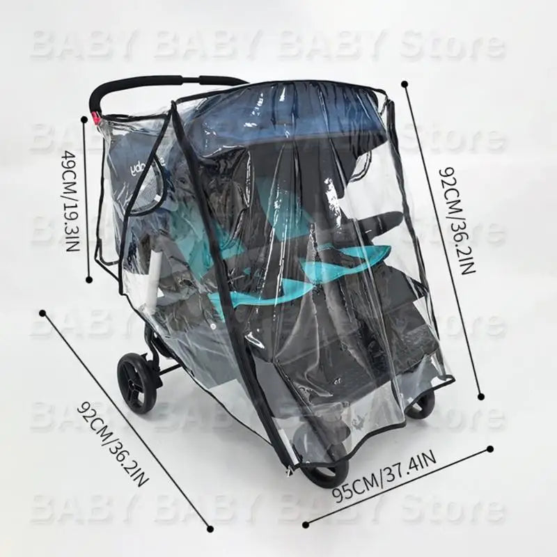 Universal Twin Baby Strollers Rain Cover Protector Windproof Design Raincoat Feature Easy Foldable For Travel Daily