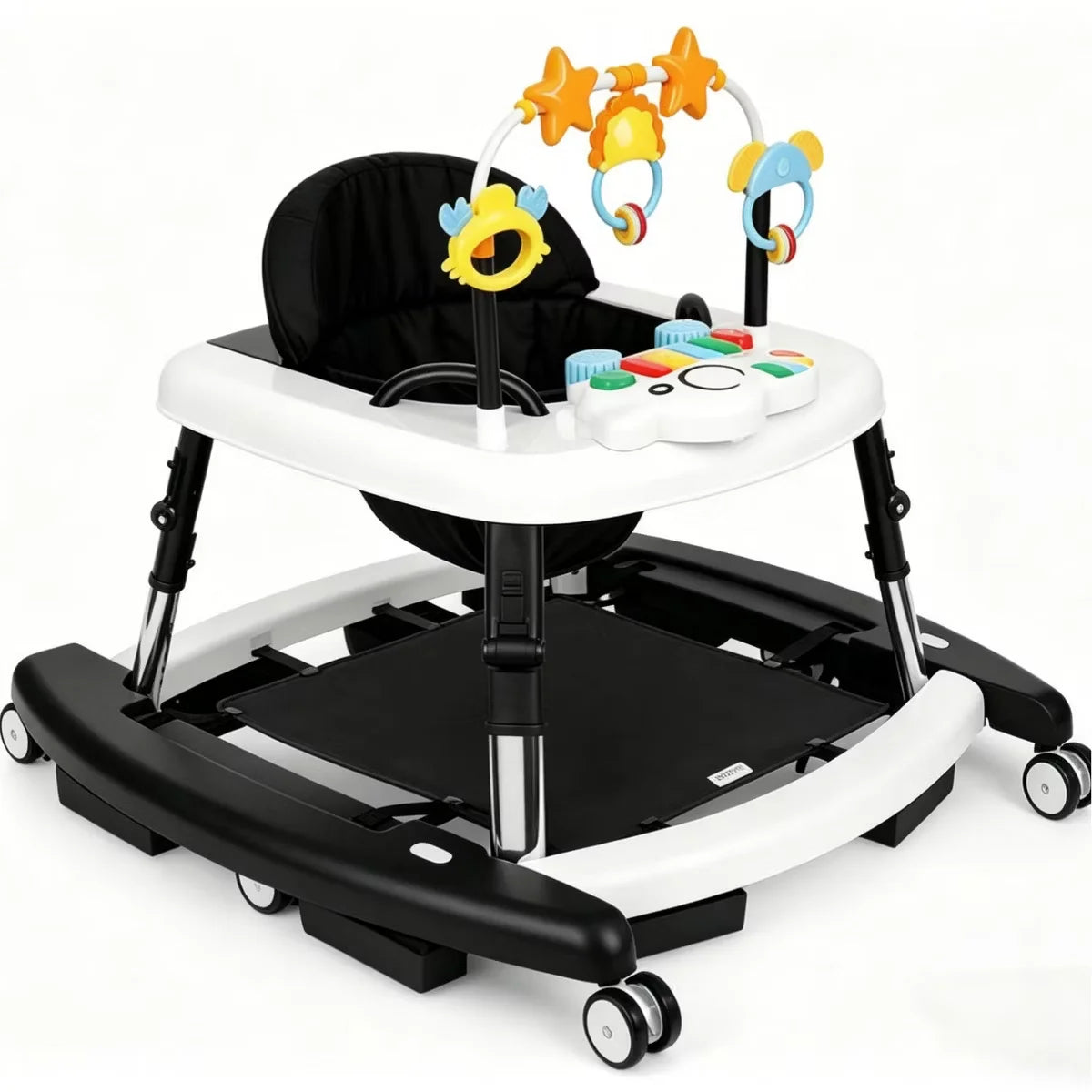 5 in 1 Baby Walker Adjustable Height Foldable Baby Activity Center, Infant Walker Bouncer Rocker Push Walker with Music Toys, Eating Seat for Baby Boys Girls
