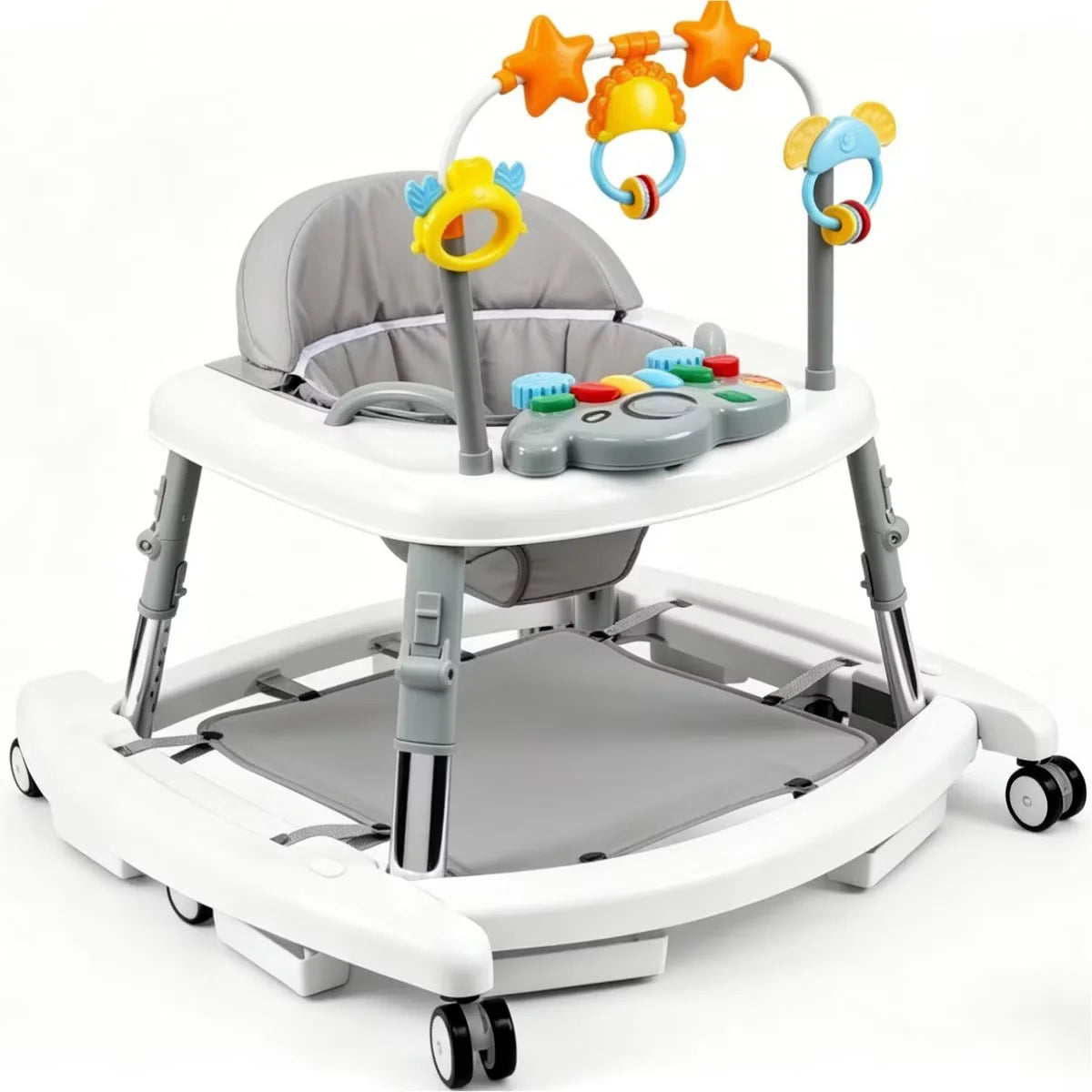 5 in 1 Baby Walker Adjustable Height Foldable Baby Activity Center, Infant Walker Bouncer Rocker Push Walker with Music Toys, Eating Seat for Baby Boys Girls