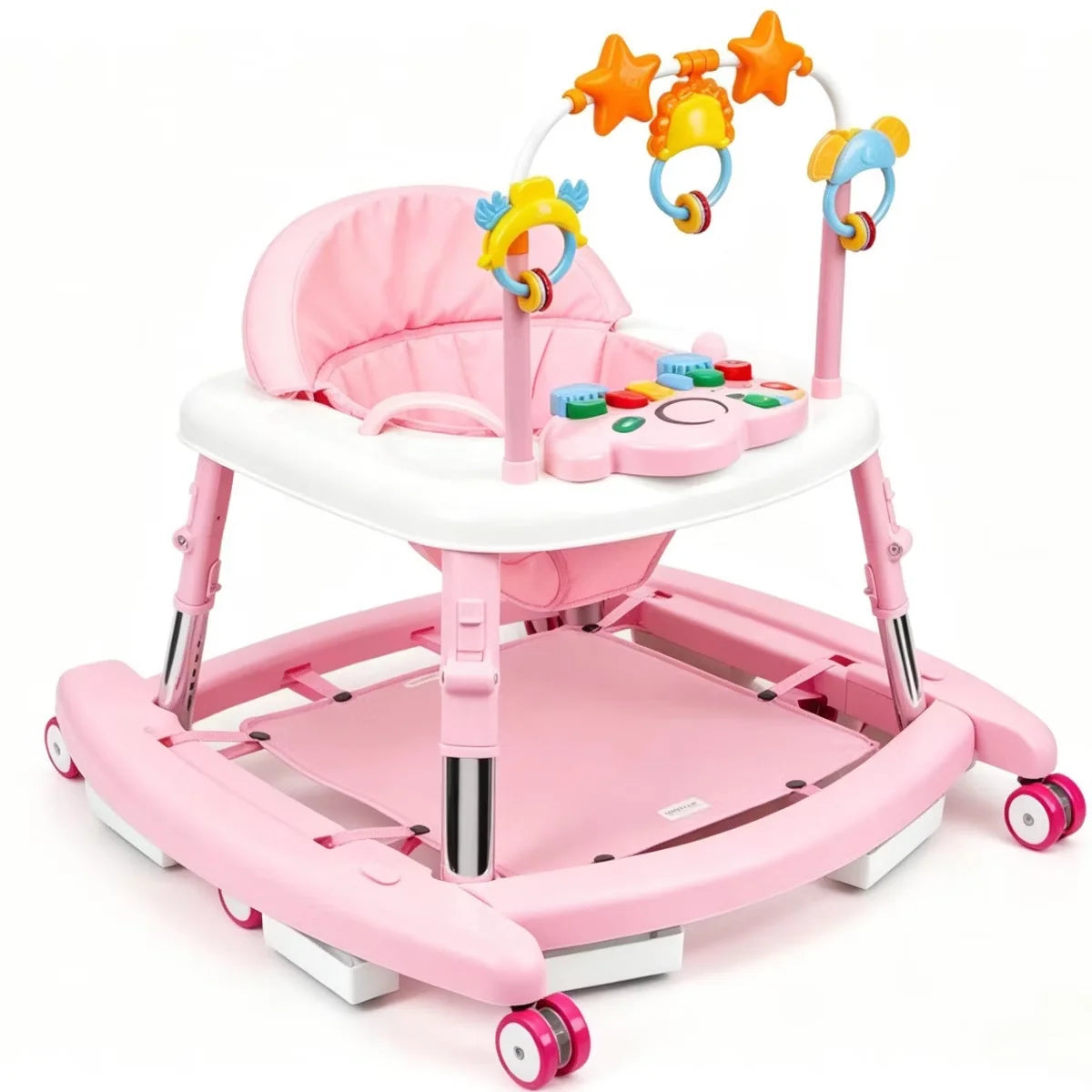 5 in 1 Baby Walker Adjustable Height Foldable Baby Activity Center, Infant Walker Bouncer Rocker Push Walker with Music Toys, Eating Seat for Baby Boys Girls
