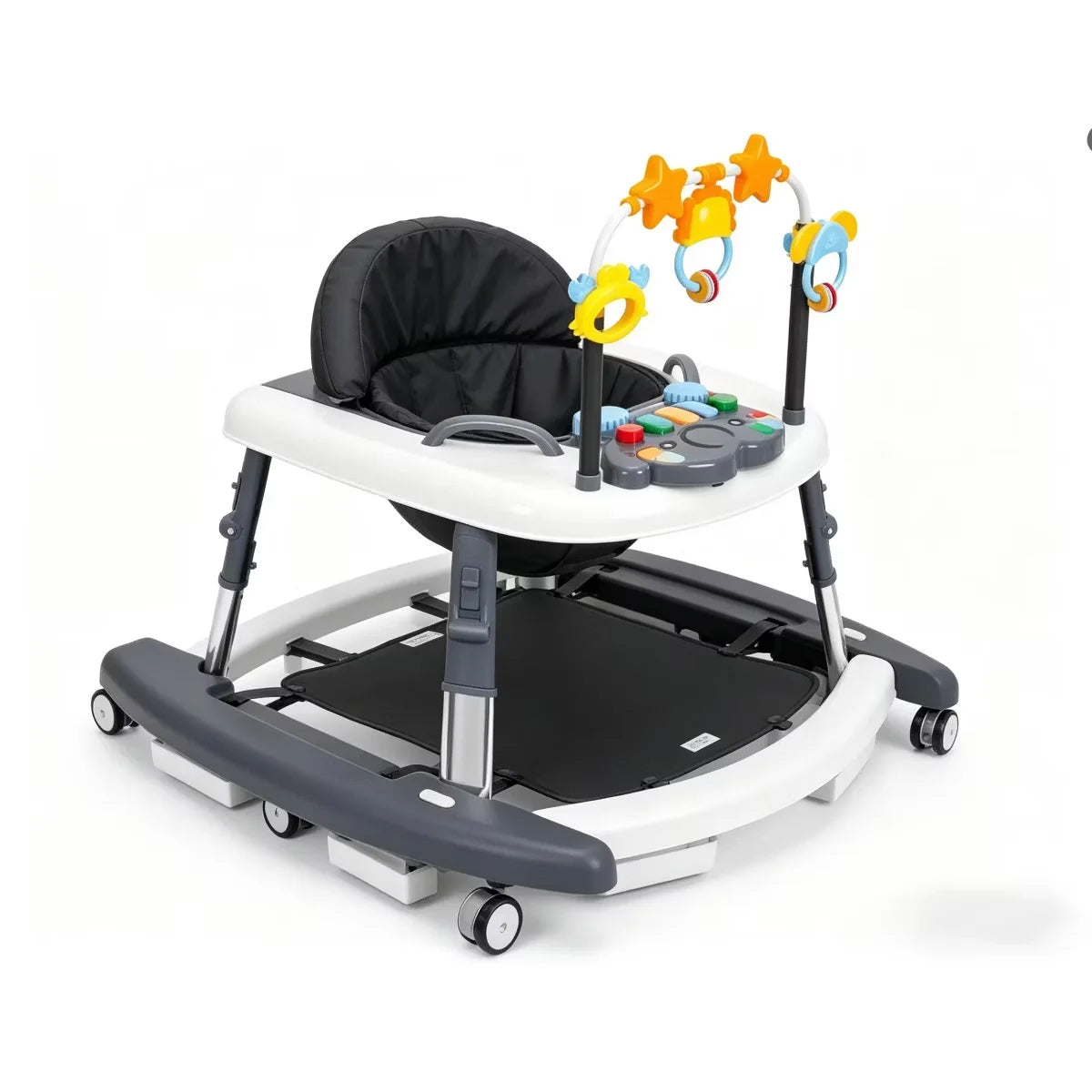 5 in 1 Baby Walker Adjustable Height Foldable Baby Activity Center, Infant Walker Bouncer Rocker Push Walker with Music Toys, Eating Seat for Baby Boys Girls