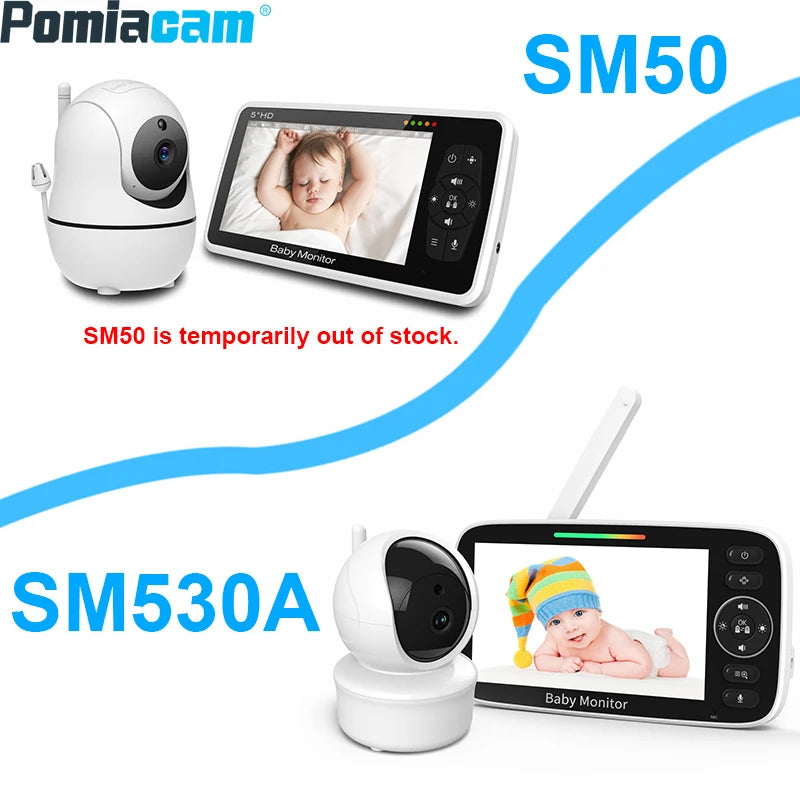 SM530A/SM50 Baby Monitor 5 Inch HD Rotating Baby Monitor Wireless Shaking Head Camera Night Vision Intercom Lullaby Baby Safety