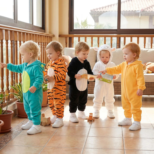 2027 Winter Infant Baby Hooded Long-Sleeve Plush Romper Creative Cartoon Animal Themed Zippered Warm Jumpsuit for Party Ovarlls