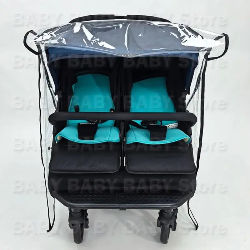Universal Twin Baby Strollers Rain Cover Protector Windproof Design Raincoat Feature Easy Foldable For Travel Daily