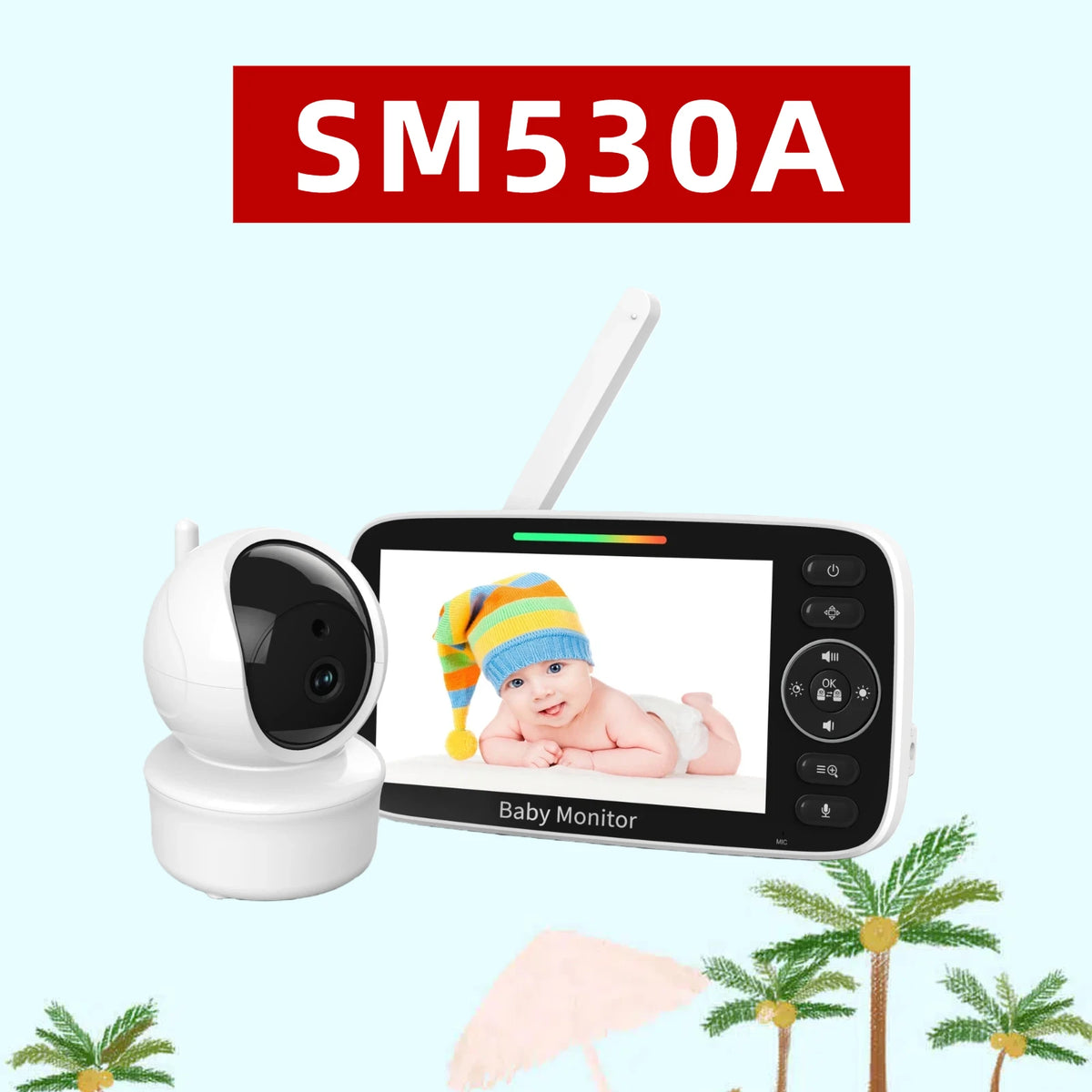 SM530A/SM50 Baby Monitor 5 Inch HD Rotating Baby Monitor Wireless Shaking Head Camera Night Vision Intercom Lullaby Baby Safety