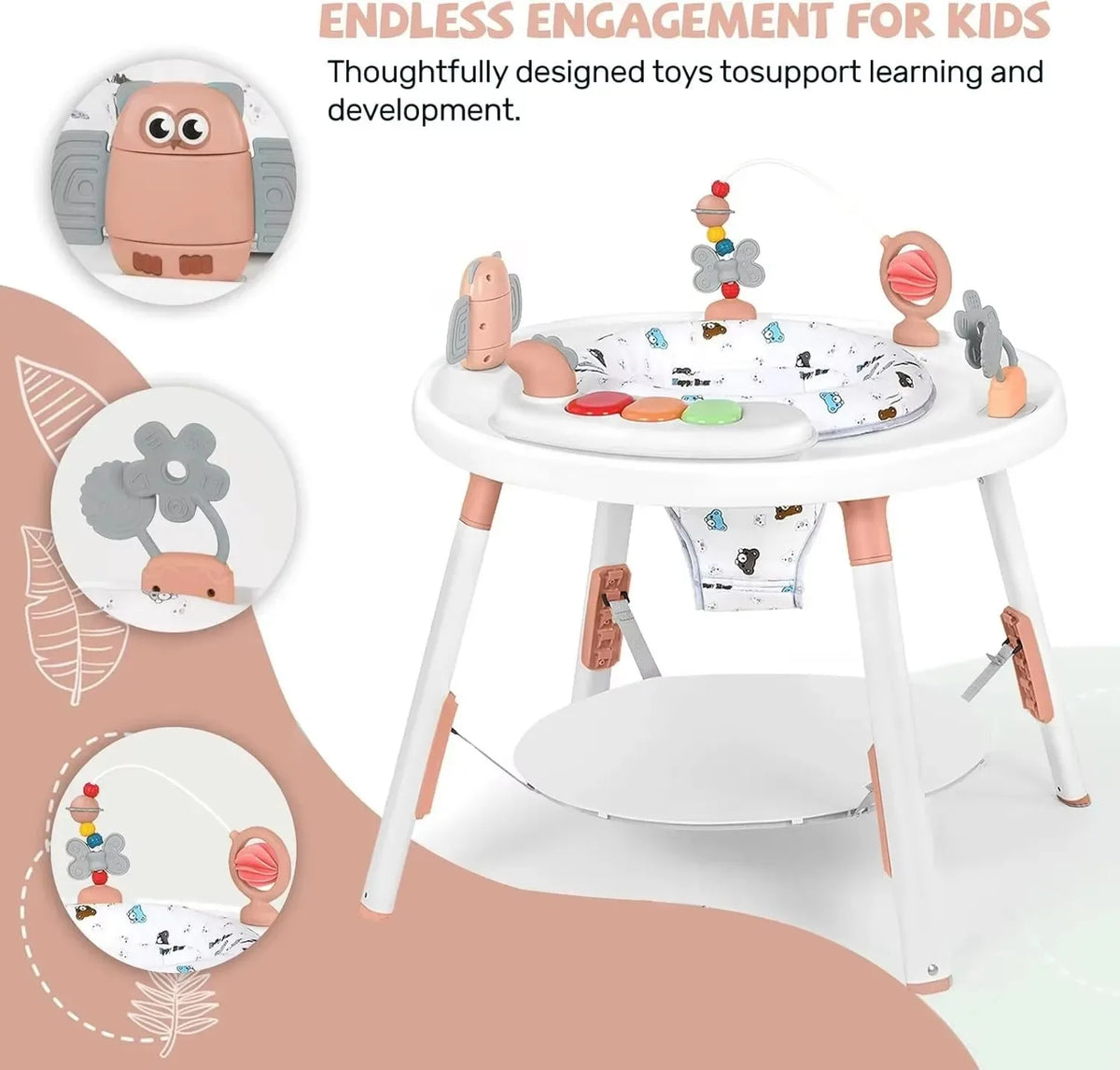 Baby 3-in-1 Activity Center & Jumper Table with 360° Rotating Seat & Removable Toys, Perfect for Infant Play & Entertainment