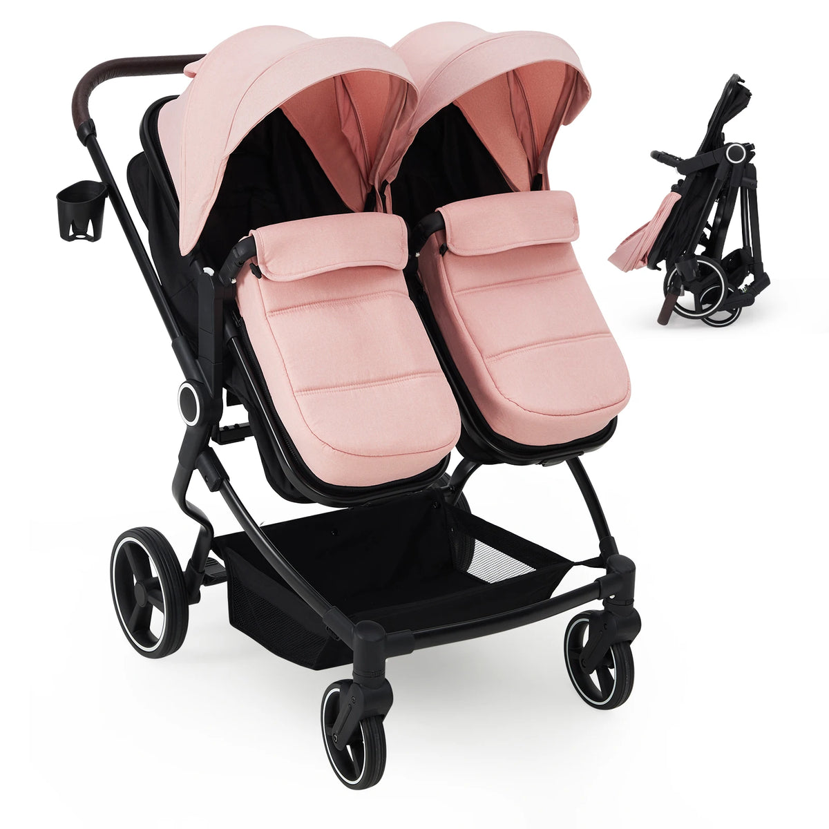 Double Stroller for Newborn and Toddler, Tandem Strollers with Lightweight Compact Fold, Adjustable Cancline for Twins Infant