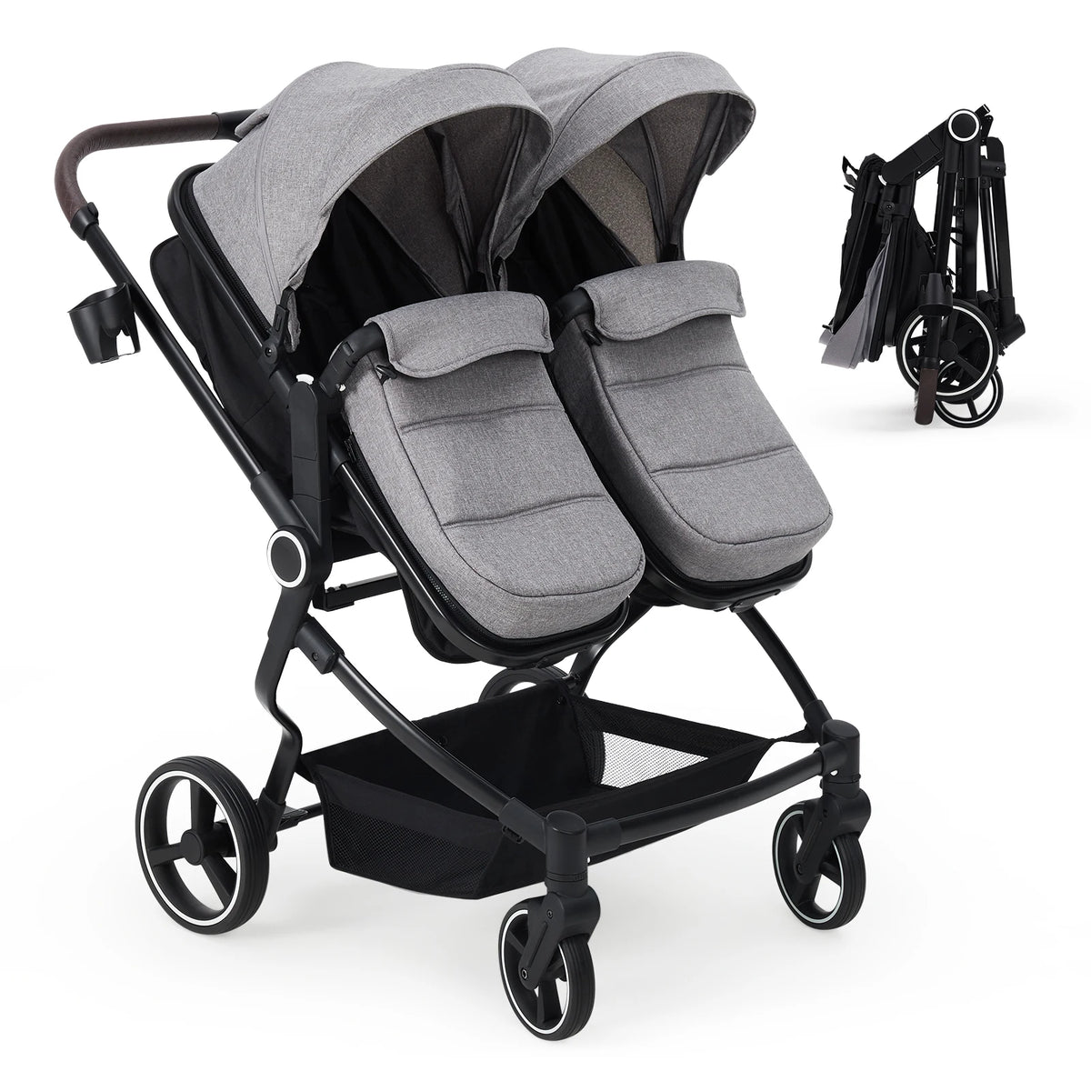 Double Stroller for Newborn and Toddler, Tandem Strollers with Lightweight Compact Fold, Adjustable Cancline for Twins Infant
