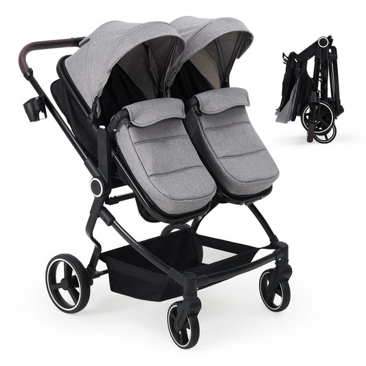 Double Stroller for Newborn and Toddler, Tandem Strollers with Lightweight Compact Fold, Adjustable Cancline for Twins Infant