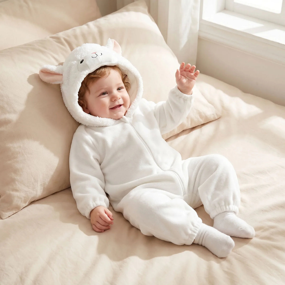 2027 Winter Infant Baby Hooded Long-Sleeve Plush Romper Creative Cartoon Animal Themed Zippered Warm Jumpsuit for Party Ovarlls