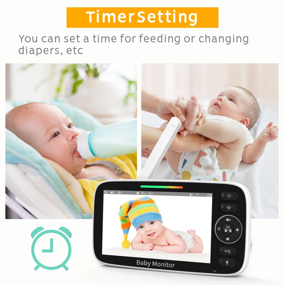 SM530A/SM50 Baby Monitor 5 Inch HD Rotating Baby Monitor Wireless Shaking Head Camera Night Vision Intercom Lullaby Baby Safety