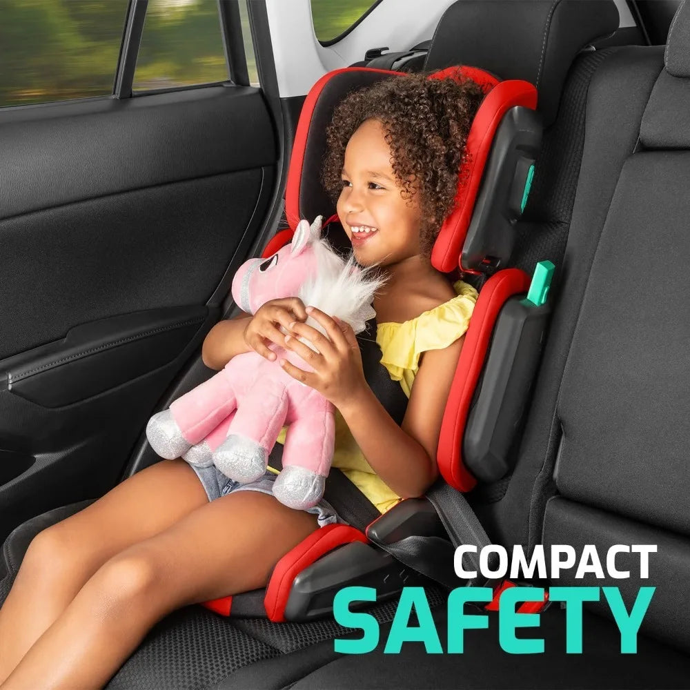 Hifold Adjustable Kids High Back Booster Car Seat with Strap, Racing Red