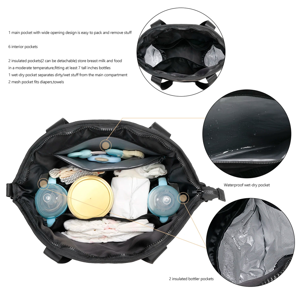 One shoulder hand-held mommy bag, baby travel supplies storage, waterproof mommy storage bag