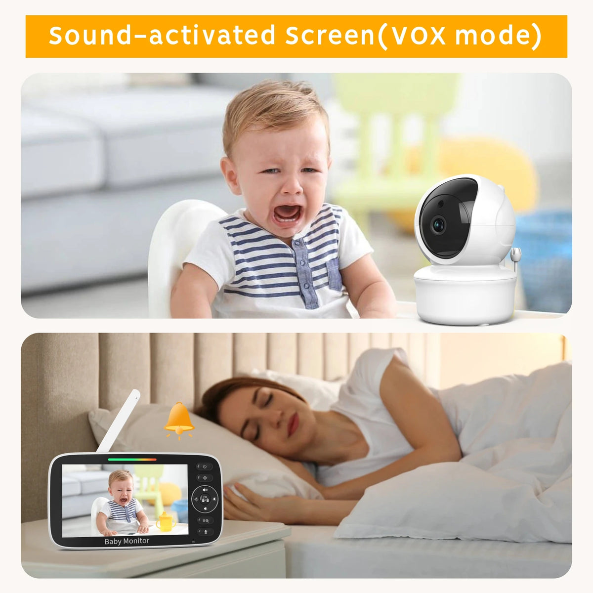 SM530A/SM50 Baby Monitor 5 Inch HD Rotating Baby Monitor Wireless Shaking Head Camera Night Vision Intercom Lullaby Baby Safety