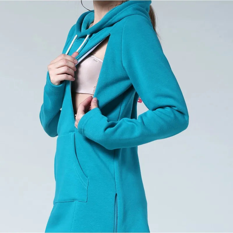 Autumn Winter Maternity Clothes Breastfeeding Tops Nursing Hoodies Thickened Warming Long Sleeve Pregnant Women Hoodie Sweater