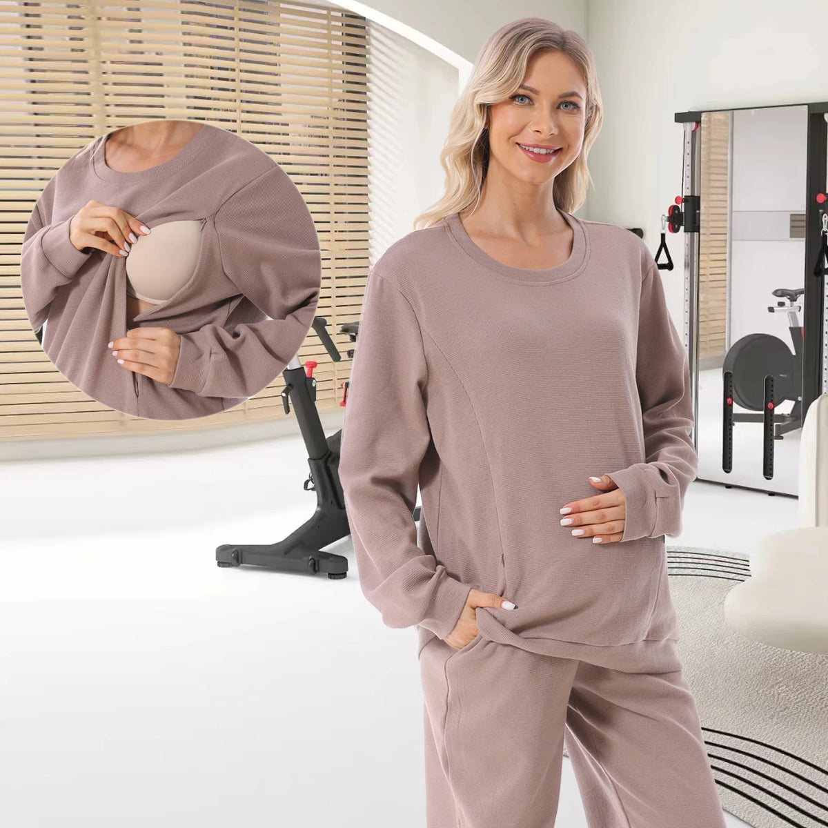 2025 New Maternity Clothes Wear Set Waffle Breastfeeding Sweater Hoodies Pregnancy Casual Tops for Pregnant Women Autumn Winter