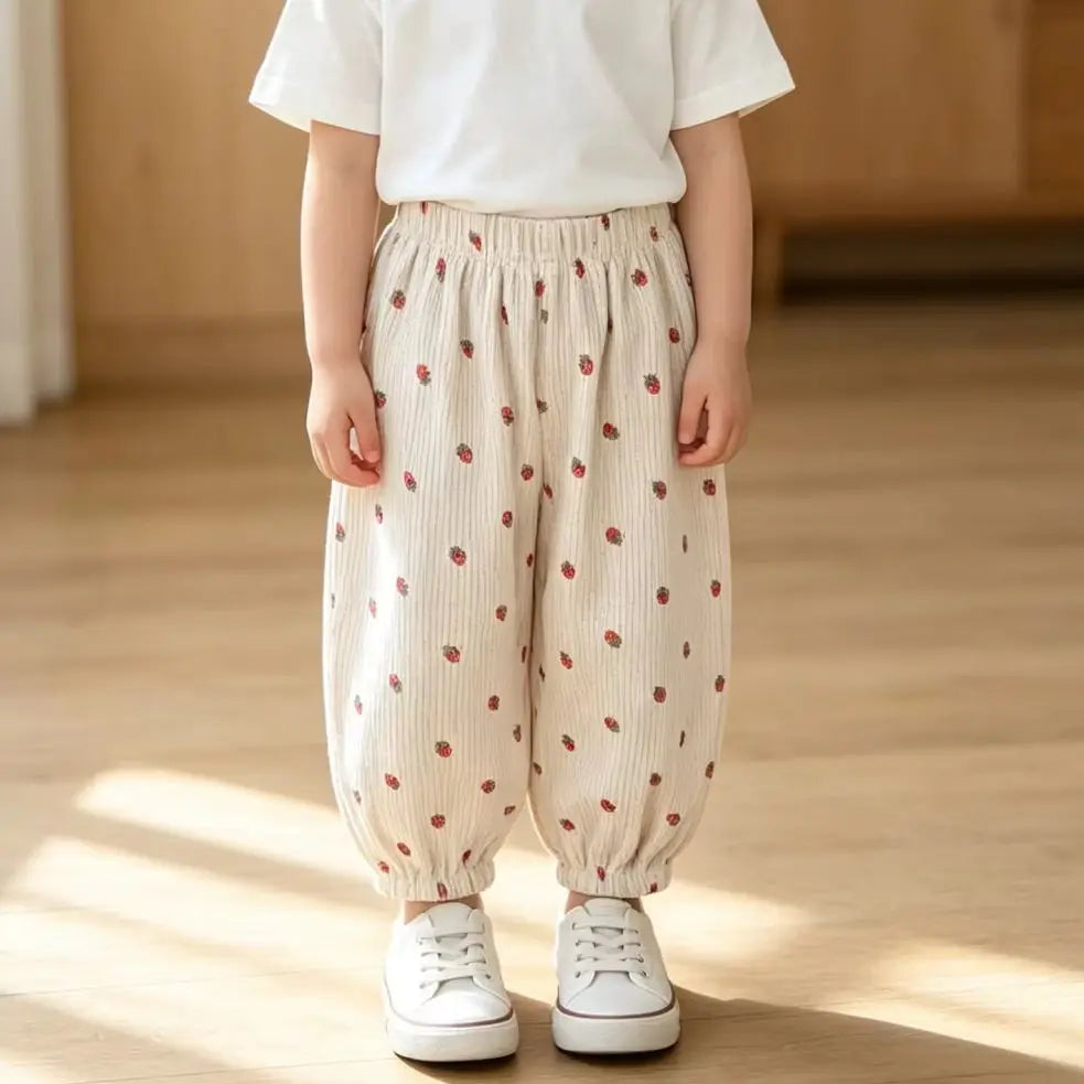 Autumn Korean Style Harem Pants Floral Polka Dot Elastic Waist Corduroy Pants For Boys Girls Casual Children Trousers
