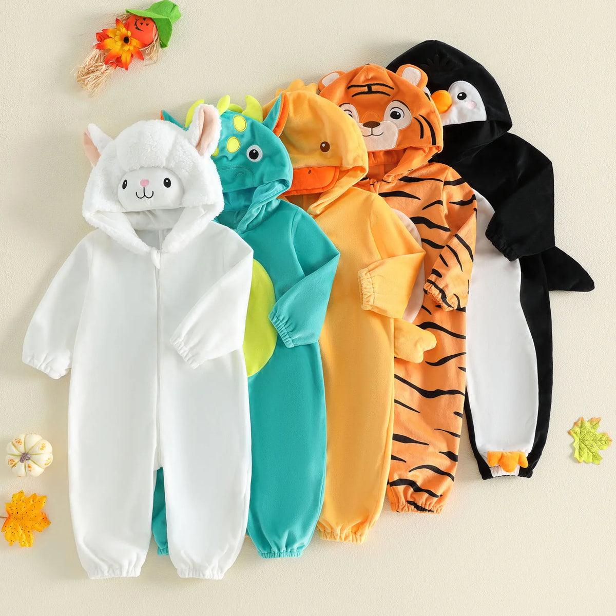2027 Winter Infant Baby Hooded Long-Sleeve Plush Romper Creative Cartoon Animal Themed Zippered Warm Jumpsuit for Party Ovarlls