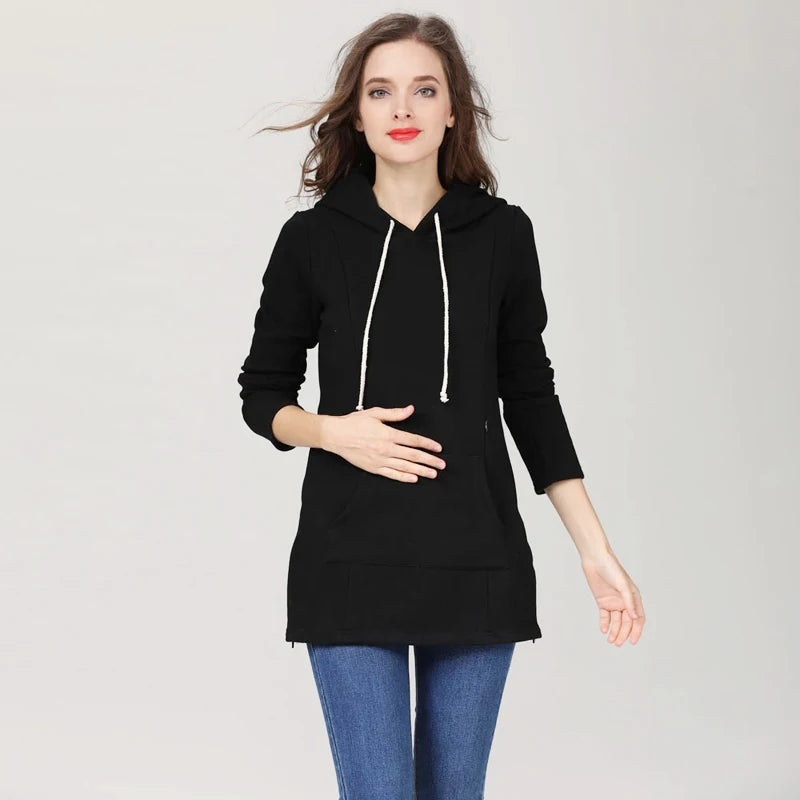 Autumn Winter Maternity Clothes Breastfeeding Tops Nursing Hoodies Thickened Warming Long Sleeve Pregnant Women Hoodie Sweater