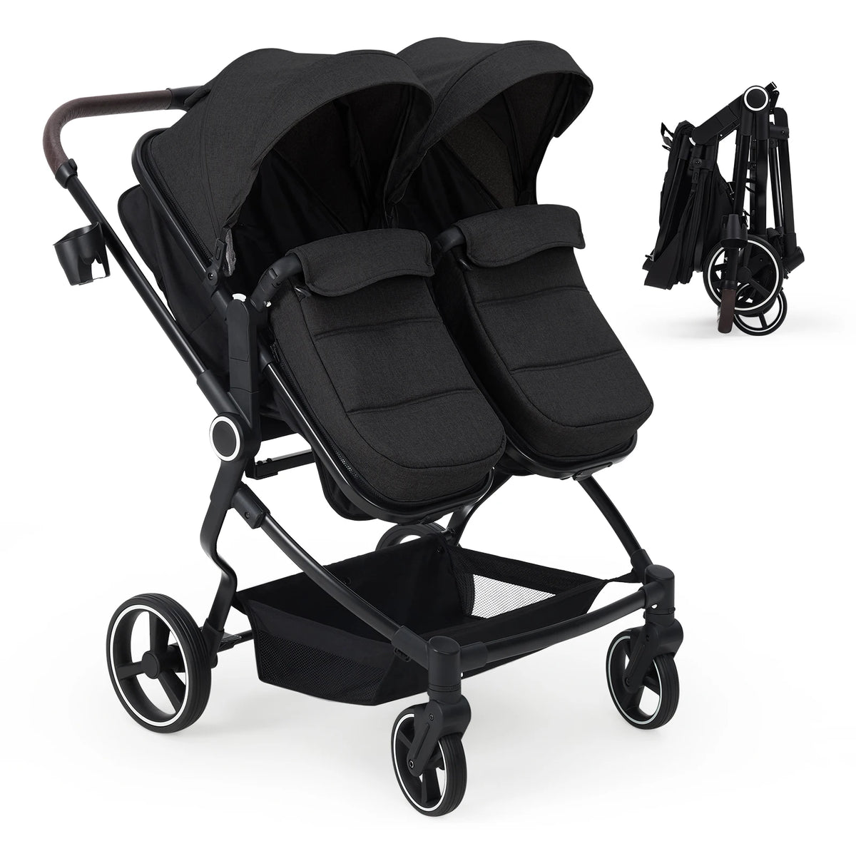Double Stroller for Newborn and Toddler, Tandem Strollers with Lightweight Compact Fold, Adjustable Cancline for Twins Infant