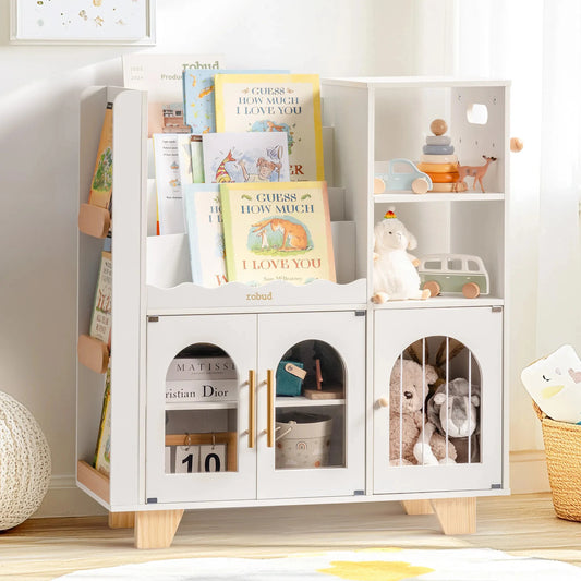 ROBOTIME ROBUD Kids Wooden Bookshelf with Storage Montessori Bookshelf Kids Bookcase Toy Storage Book Shelf for Kids Age 3+