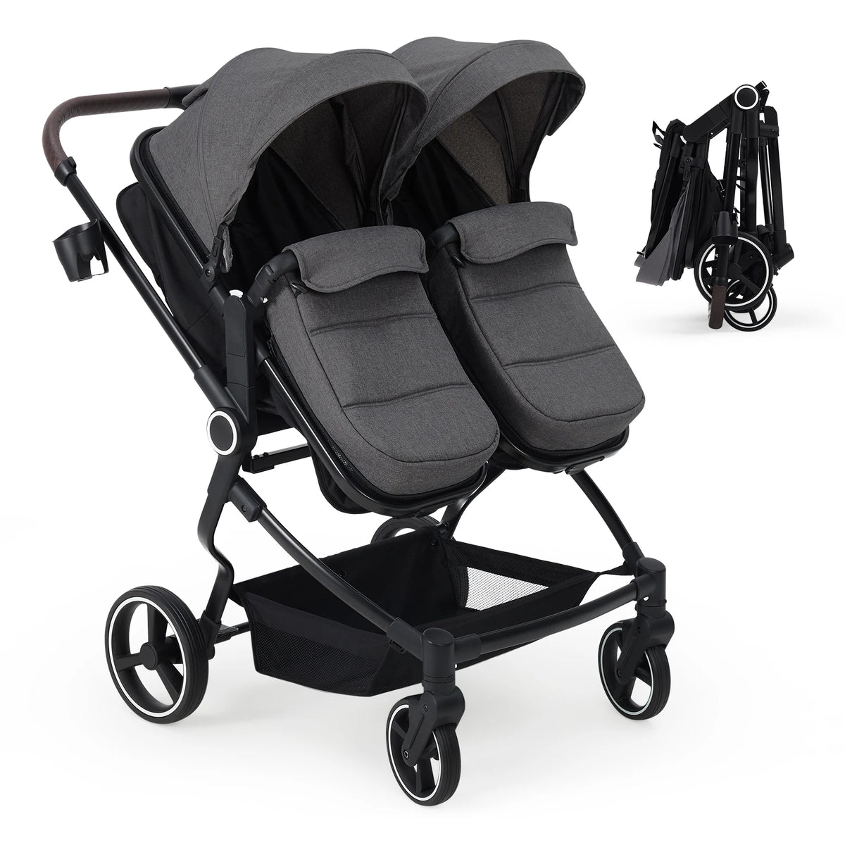 Double Stroller for Newborn and Toddler, Tandem Strollers with Lightweight Compact Fold, Adjustable Cancline for Twins Infant