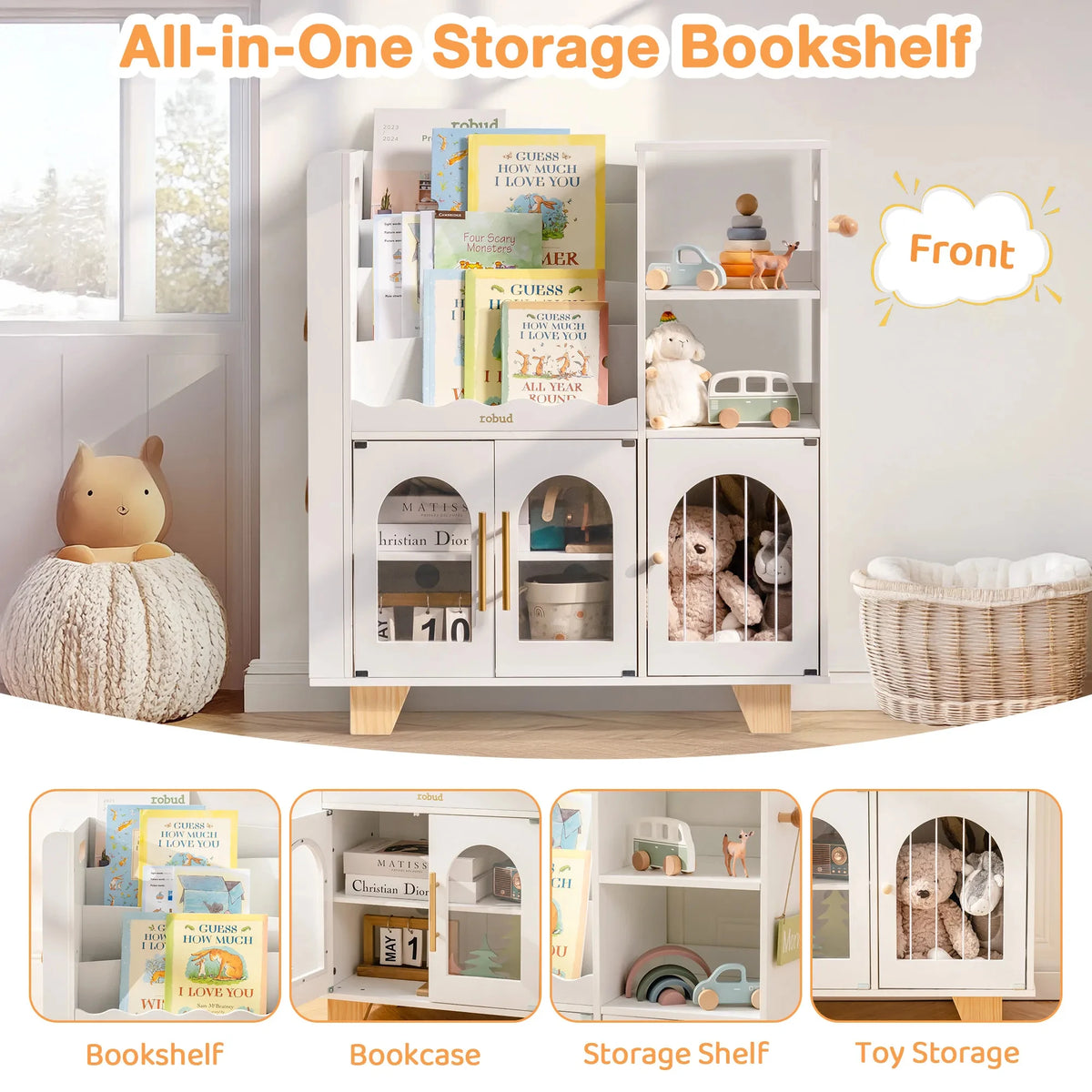 ROBOTIME ROBUD Kids Wooden Bookshelf with Storage Montessori Bookshelf Kids Bookcase Toy Storage Book Shelf for Kids Age 3+