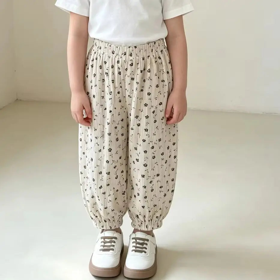 Autumn Korean Style Harem Pants Floral Polka Dot Elastic Waist Corduroy Pants For Boys Girls Casual Children Trousers