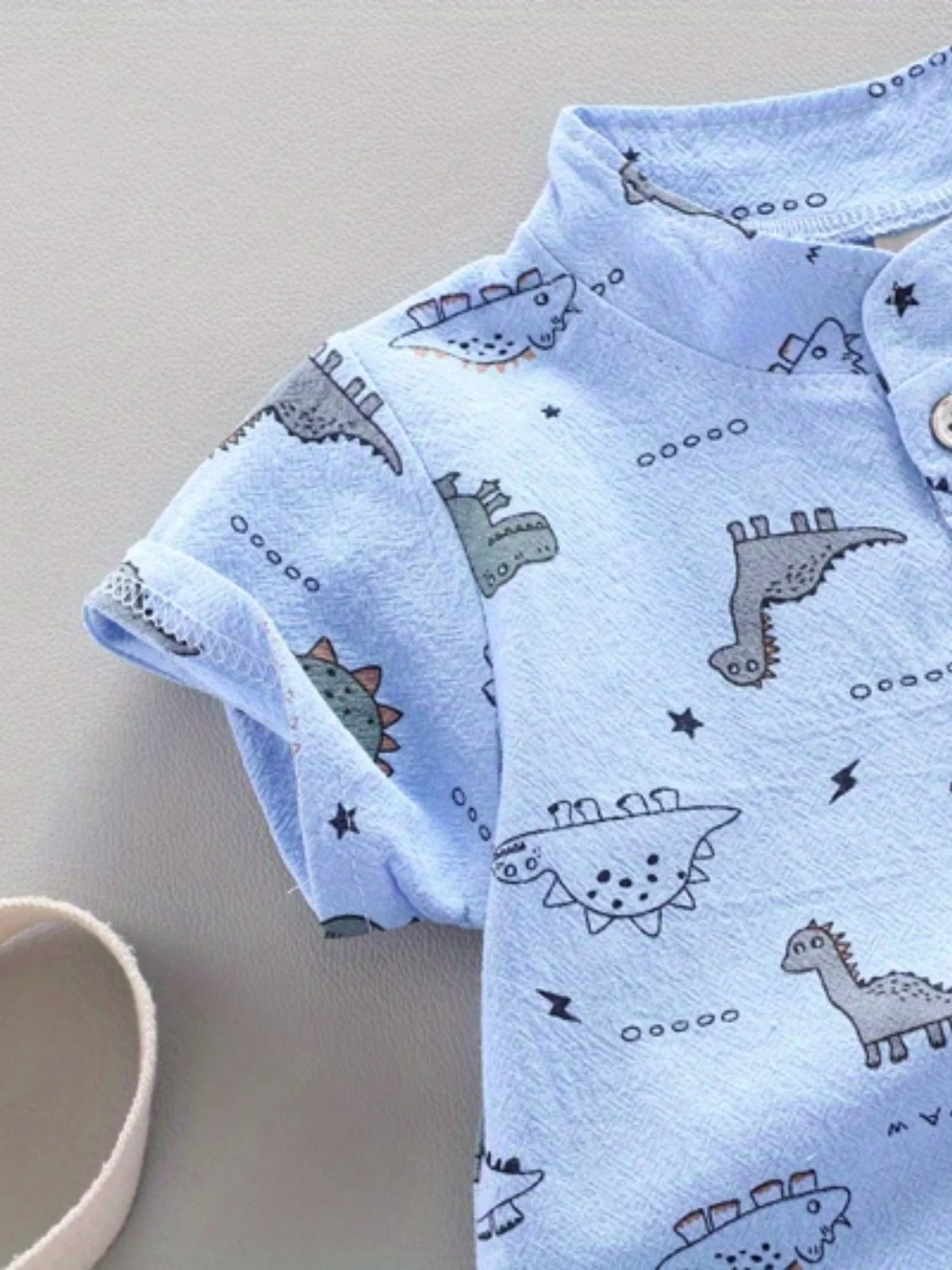 Infant Toddler Summer Dinosaur Print Short Sleeve Shirt And Shorts Set Fashionable Outdoor Standing Collar Top for Kids