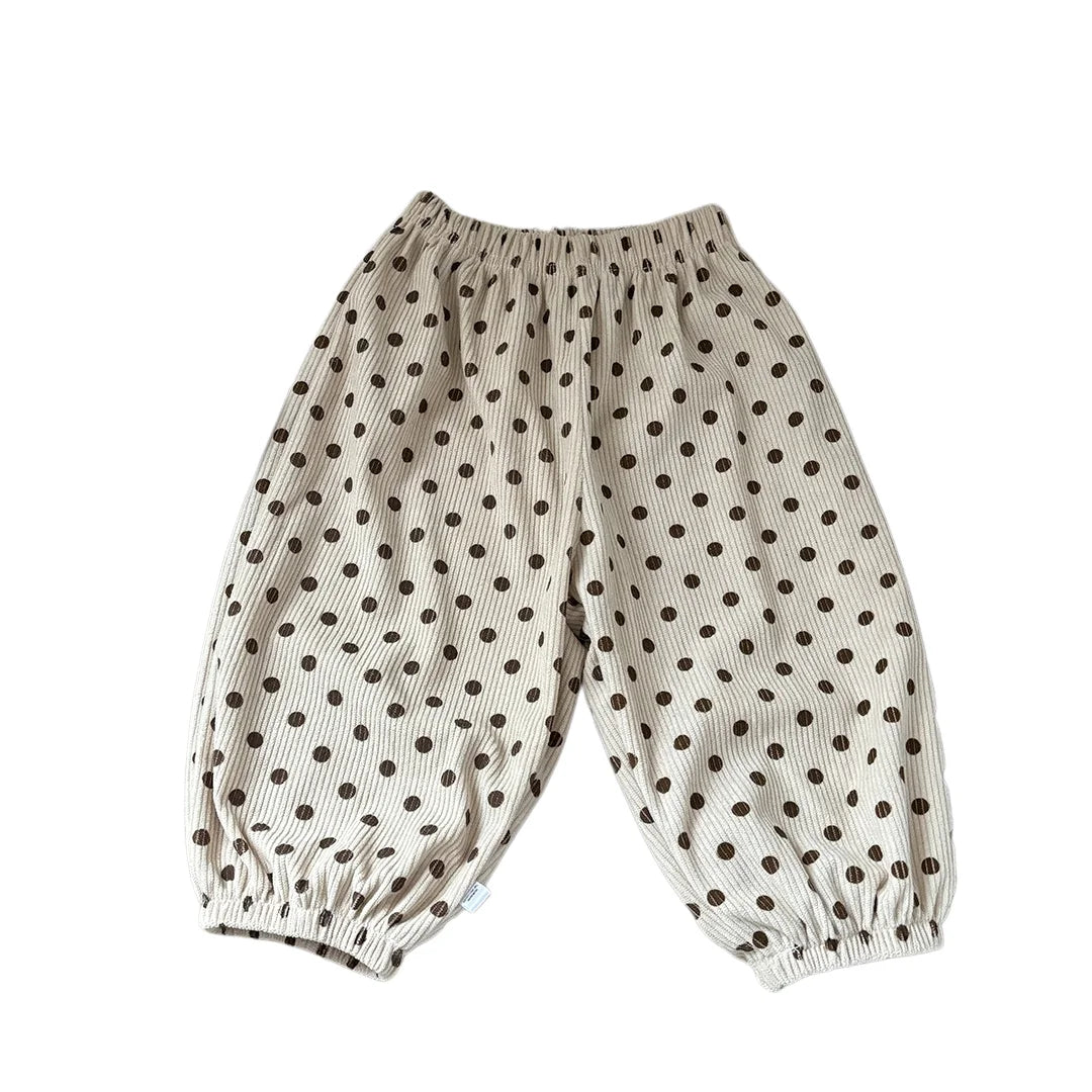 Autumn Korean Style Harem Pants Floral Polka Dot Elastic Waist Corduroy Pants For Boys Girls Casual Children Trousers