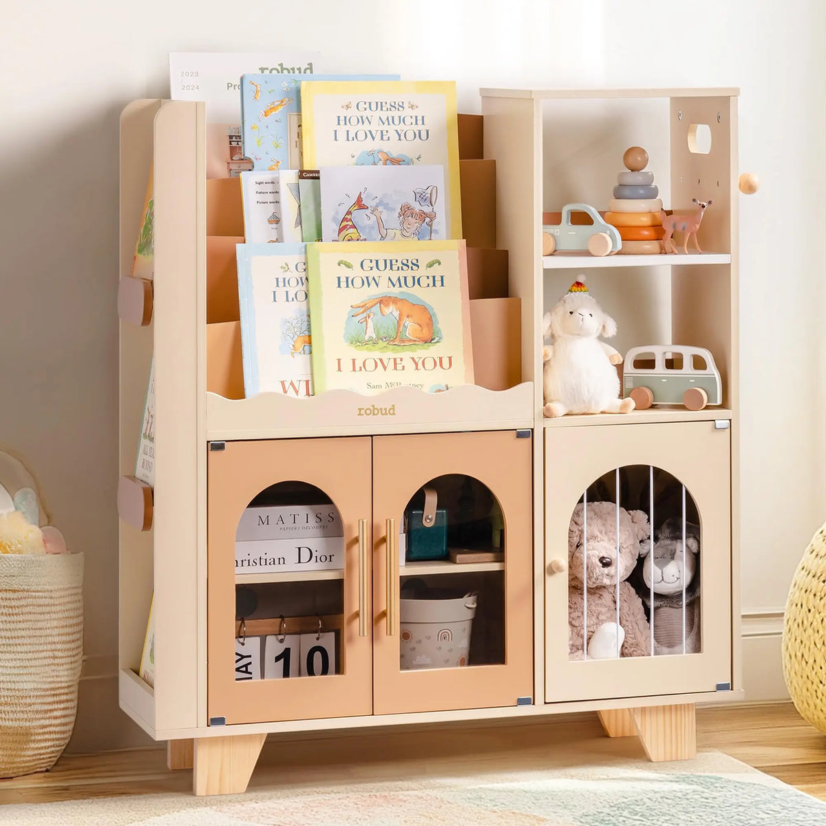 ROBOTIME ROBUD Kids Wooden Bookshelf with Storage Montessori Bookshelf Kids Bookcase Toy Storage Book Shelf for Kids Age 3+