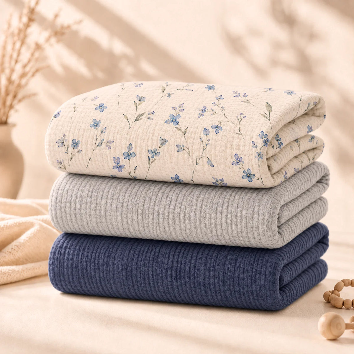 3PCS Baby Muslin Wrap Blankets Soft Breathable Double Layer Gauze Swaddle Blanket Bath Towel for Newborns