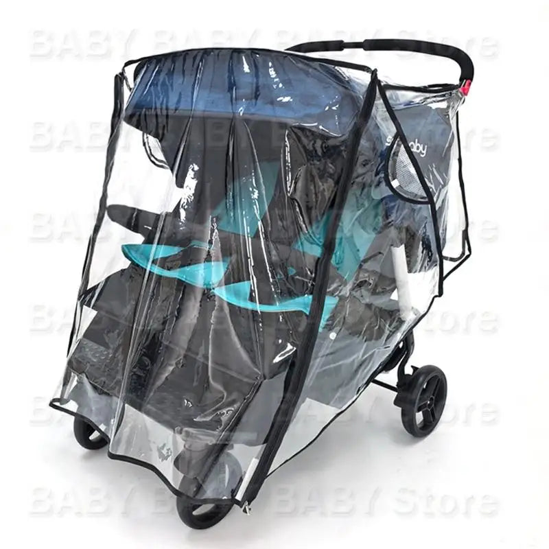 Universal Twin Baby Strollers Rain Cover Protector Windproof Design Raincoat Feature Easy Foldable For Travel Daily