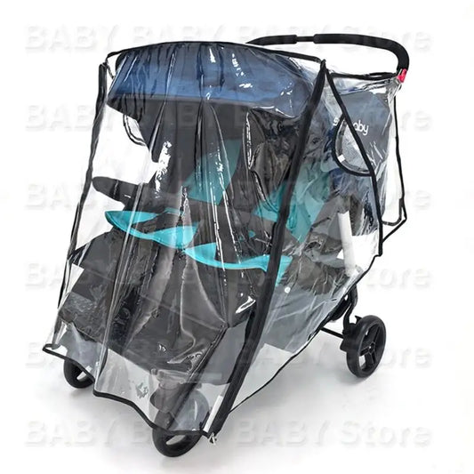 Universal Twin Baby Strollers Rain Cover Protector Windproof Design Raincoat Feature Easy Foldable For Travel Daily