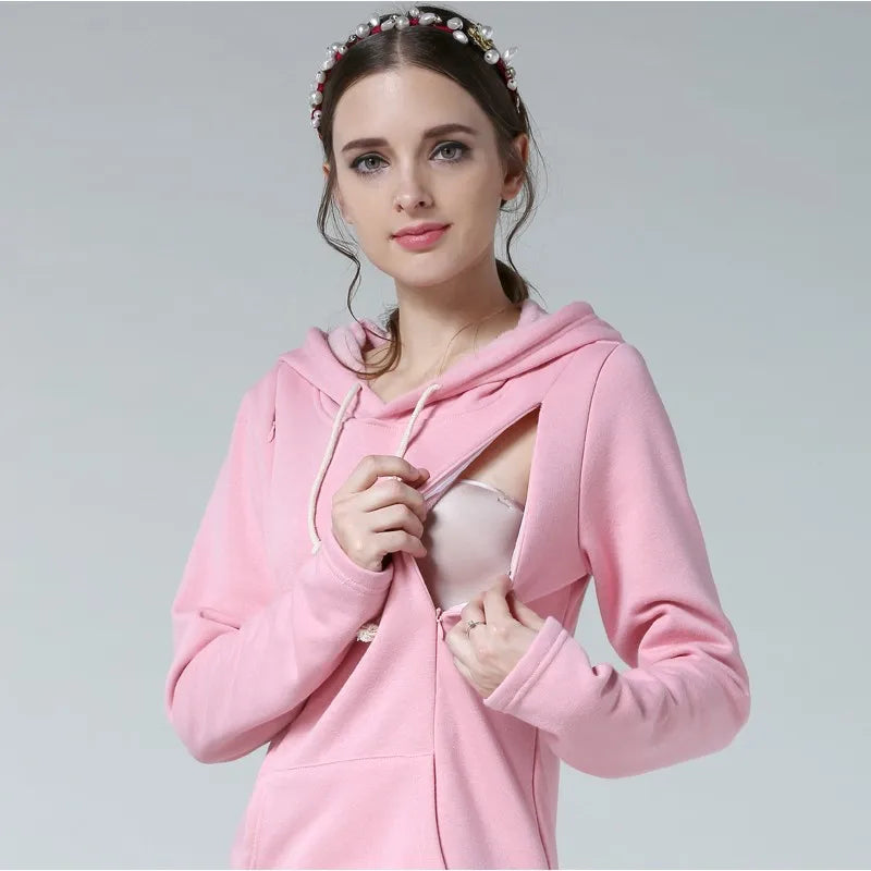 Autumn Winter Maternity Clothes Breastfeeding Tops Nursing Hoodies Thickened Warming Long Sleeve Pregnant Women Hoodie Sweater