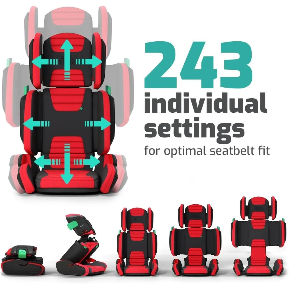 Hifold Adjustable Kids High Back Booster Car Seat with Strap, Racing Red