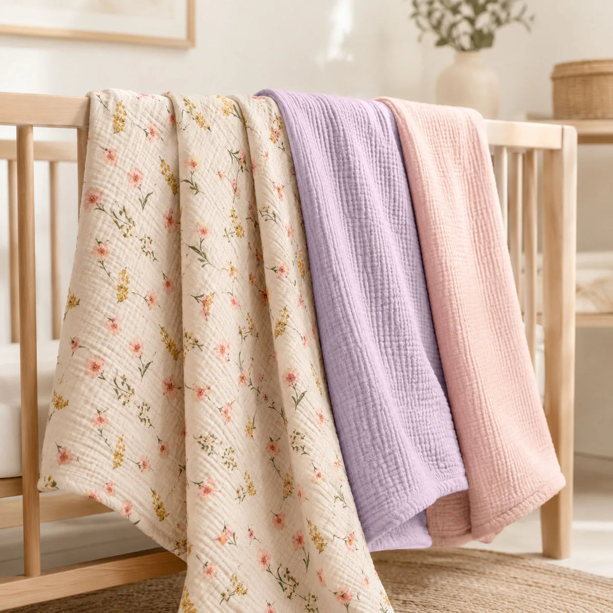 3PCS Baby Muslin Wrap Blankets Soft Breathable Double Layer Gauze Swaddle Blanket Bath Towel for Newborns