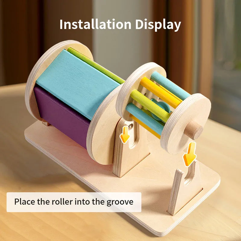 Montessori Wooden Rainbow 2-in-1 Spinning Drum Baby Toy for 6-12 Months Old Tummy Time Toys Wooden Spinning Toy for Boy and Girl