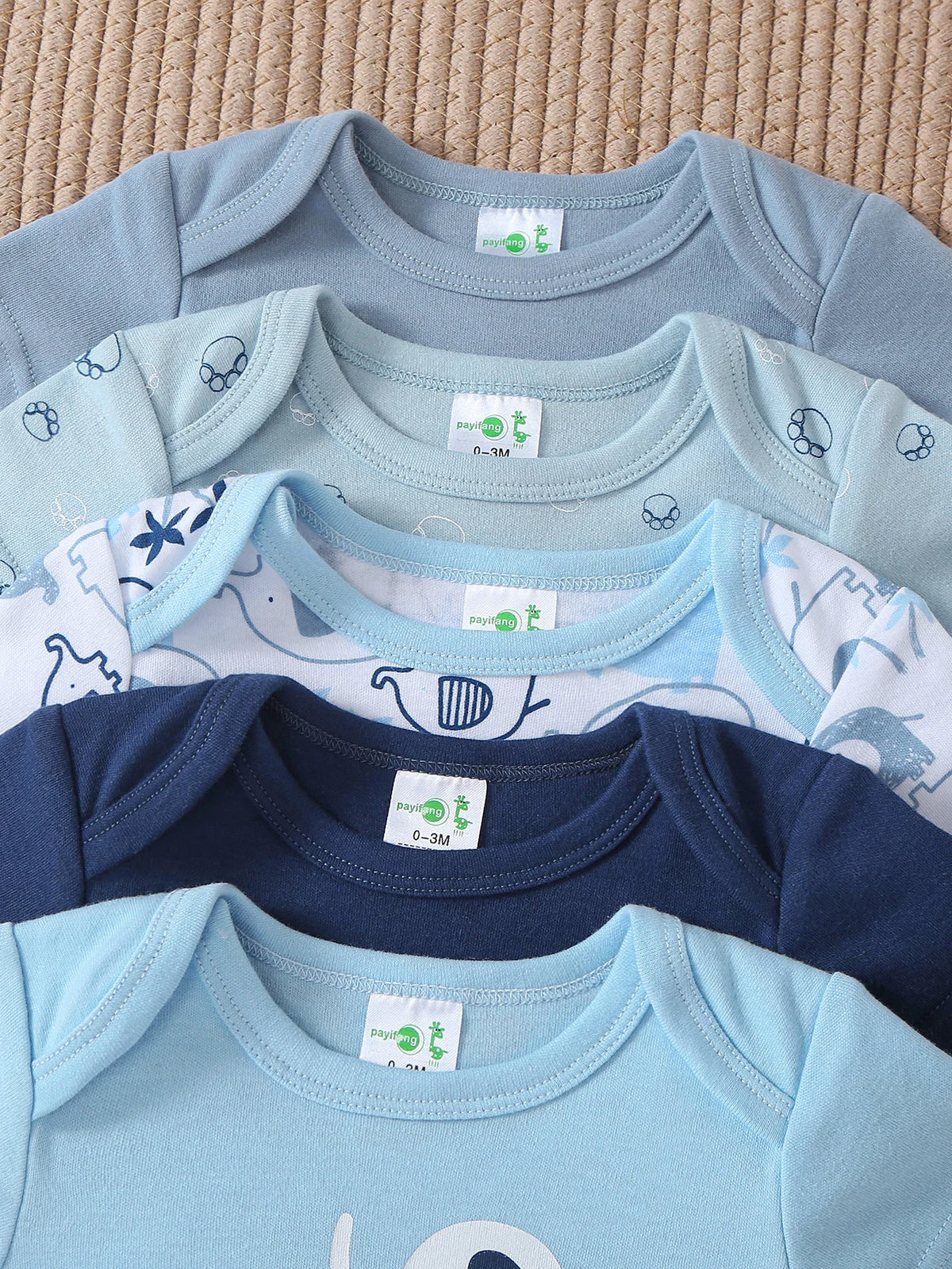 5pcs Newborn Baby Boy Short Sleeve Bodysuits, Cotton Cute Dinosaur Cartoon Rompers, Infant 1pc Jumpsuits, Round Neck Summer Outfits, Hospital Bag Essentials (Boys), Perfect for Outdoor