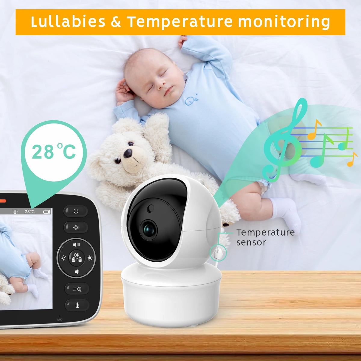 SM530A/SM50 Baby Monitor 5 Inch HD Rotating Baby Monitor Wireless Shaking Head Camera Night Vision Intercom Lullaby Baby Safety