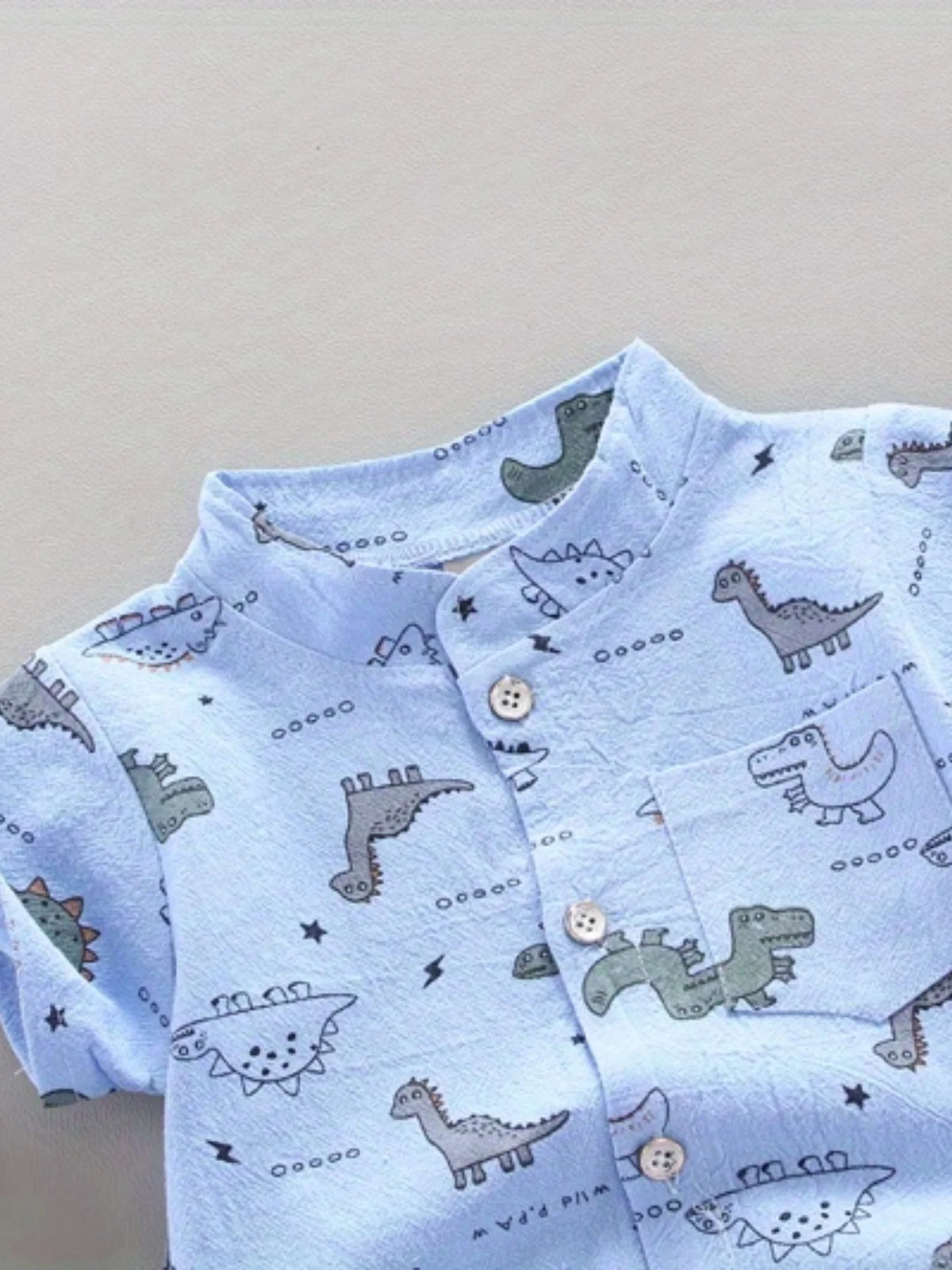 Infant Toddler Summer Dinosaur Print Short Sleeve Shirt And Shorts Set Fashionable Outdoor Standing Collar Top for Kids
