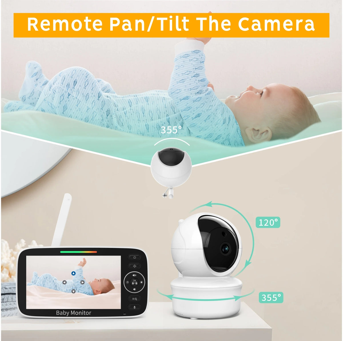 SM530A/SM50 Baby Monitor 5 Inch HD Rotating Baby Monitor Wireless Shaking Head Camera Night Vision Intercom Lullaby Baby Safety