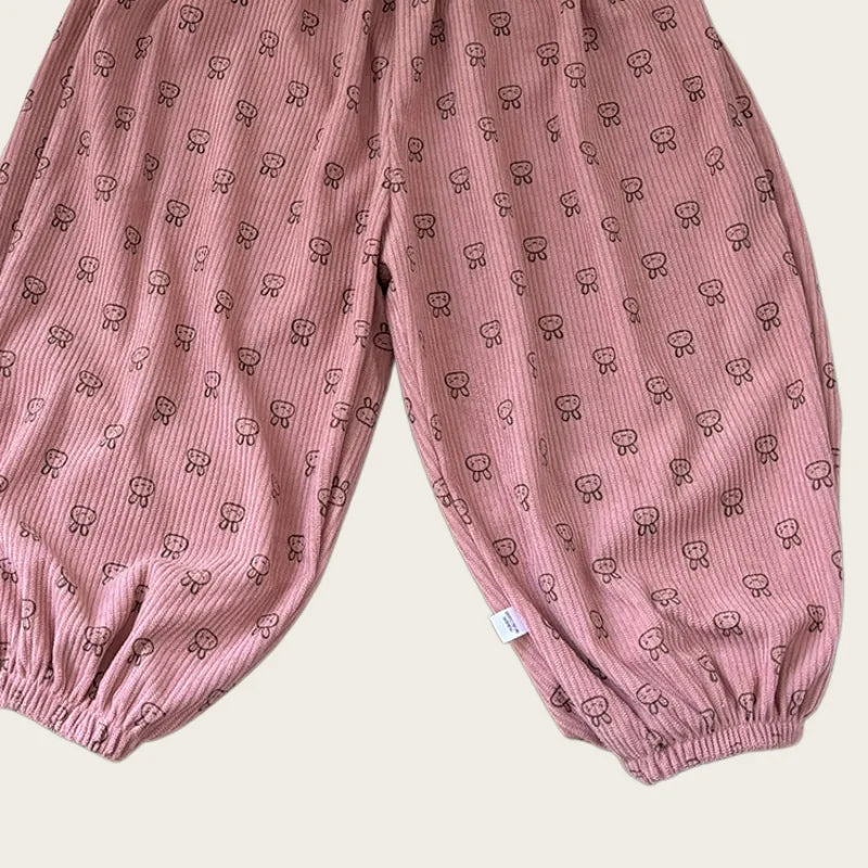 Autumn Korean Style Harem Pants Floral Polka Dot Elastic Waist Corduroy Pants For Boys Girls Casual Children Trousers