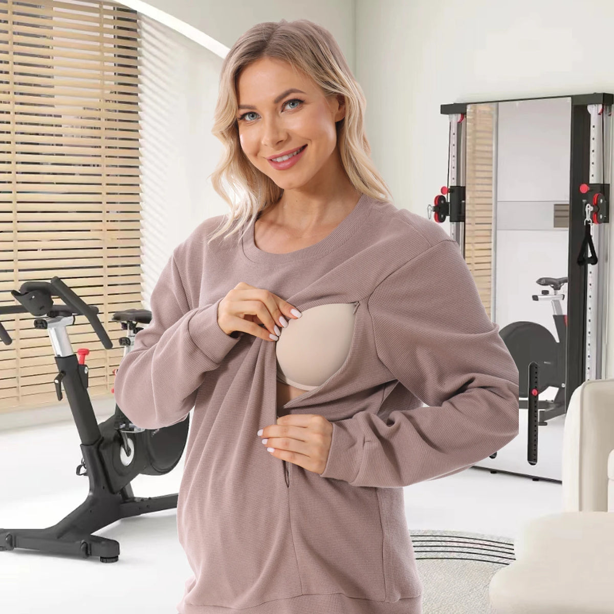 2025 New Maternity Clothes Wear Set Waffle Breastfeeding Sweater Hoodies Pregnancy Casual Tops for Pregnant Women Autumn Winter