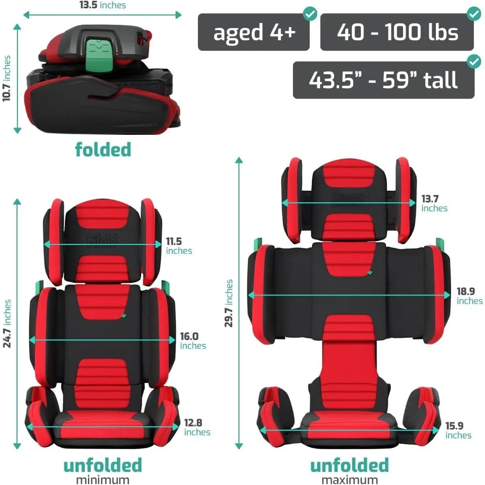 Hifold Adjustable Kids High Back Booster Car Seat with Strap, Racing Red