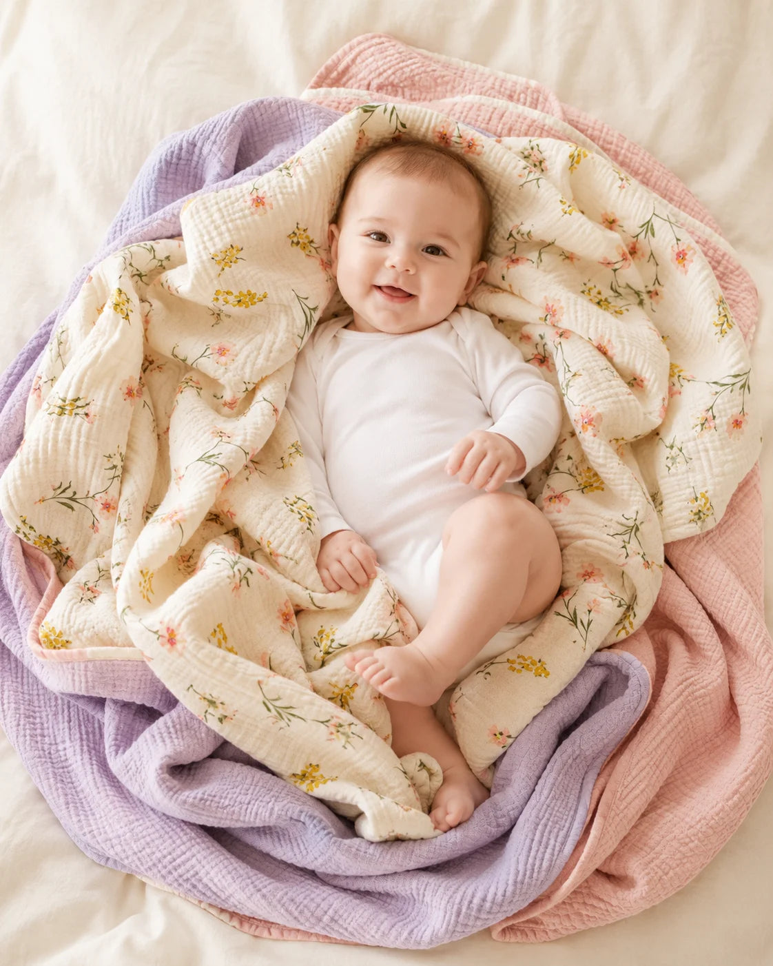 3PCS Baby Muslin Wrap Blankets Soft Breathable Double Layer Gauze Swaddle Blanket Bath Towel for Newborns