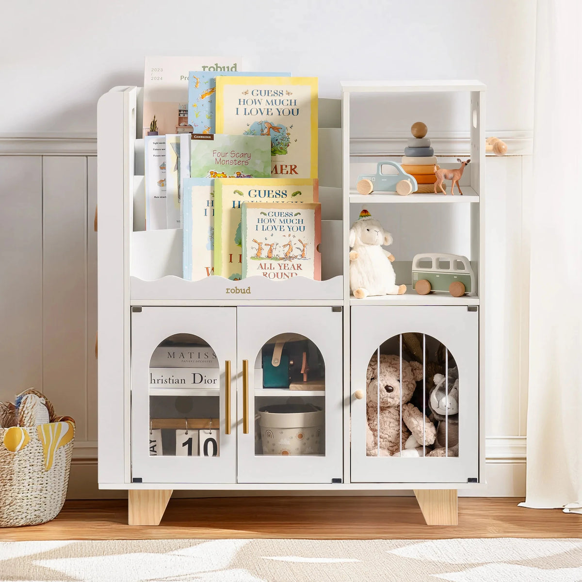 ROBOTIME ROBUD Kids Wooden Bookshelf with Storage Montessori Bookshelf Kids Bookcase Toy Storage Book Shelf for Kids Age 3+